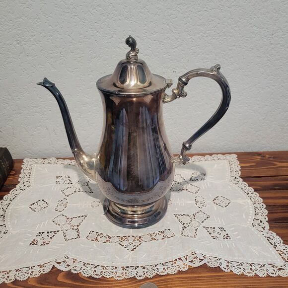 Vtg Oneida Silver Plate Coffee Tea Pot 10.75" Hinged Teapot round base US made - Picture 1 of 12